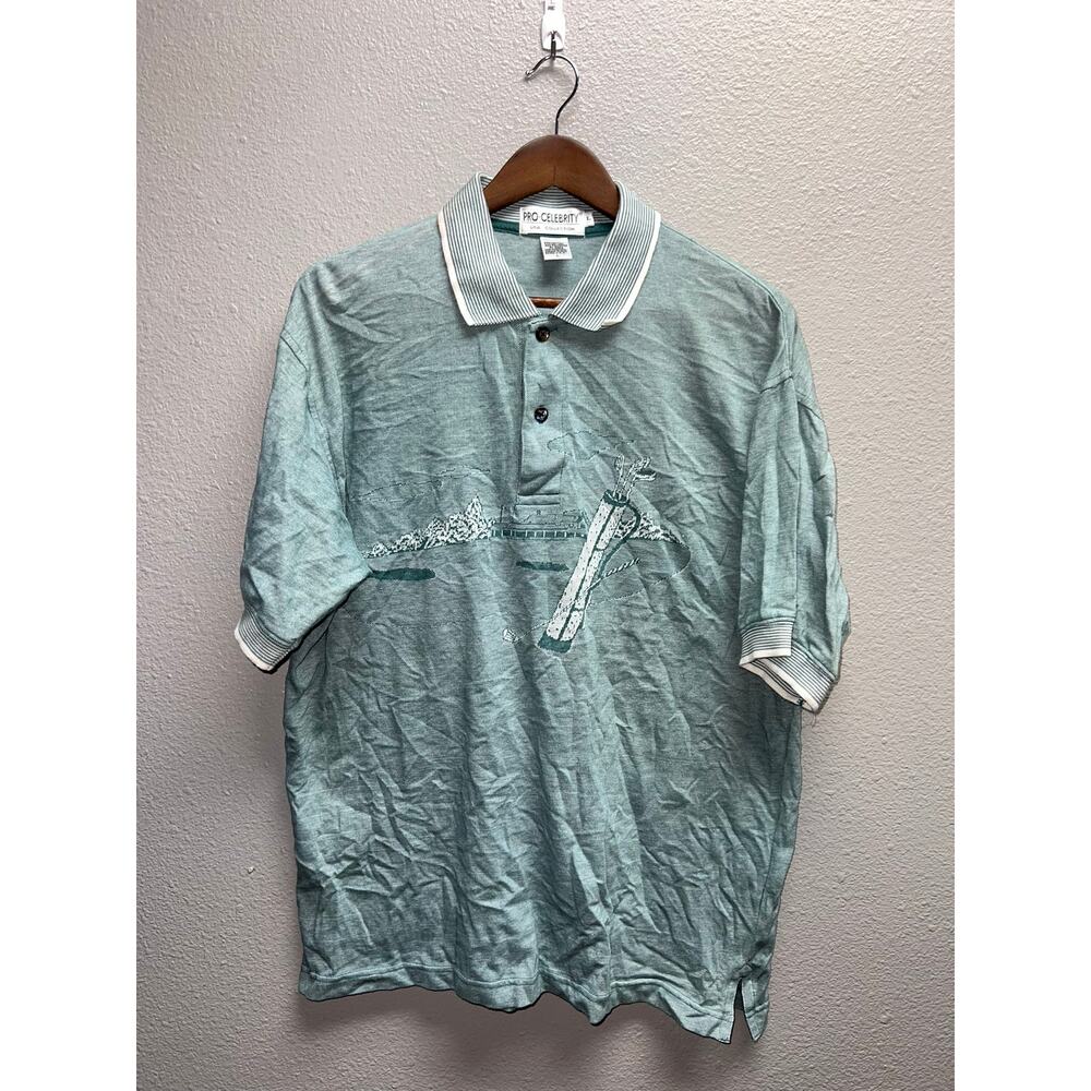 Vintage Pro Celebrity Polo Shirt USA Collection Green Golf Golfing Large VTG L